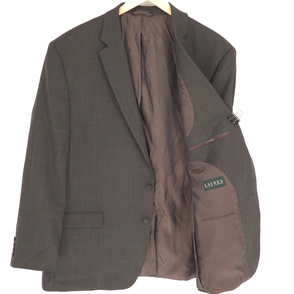 Lauren Ralph Lauren Wool Blazer Men 50R Charcoal Gray-Brown 100% Wool Windowpane